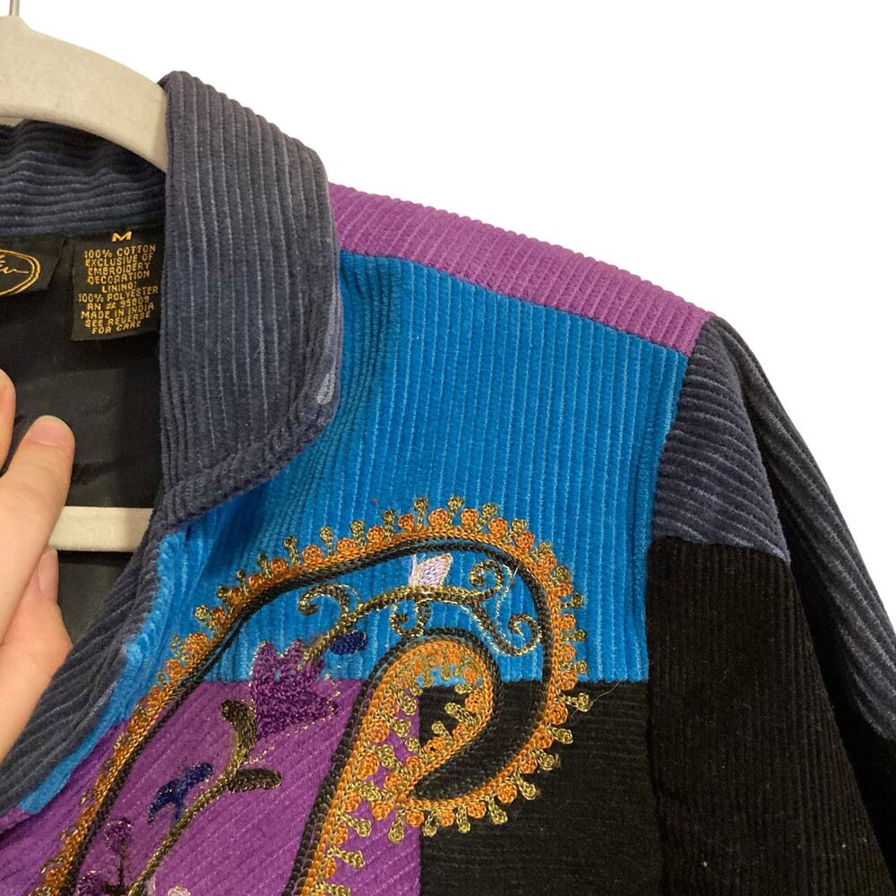 Vintage Y2K Julia Kim Blue Purple Corduroy Paisley Patchwork Blazer Size Medium - Picture 13 of 16